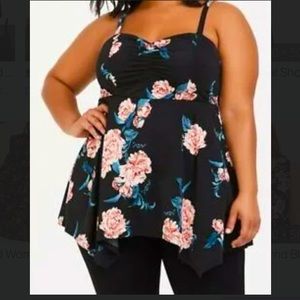 TORRID BLACK FLORAL HANDKERCHIEF BABYDOLL TUNIC CAMI TORRID 00